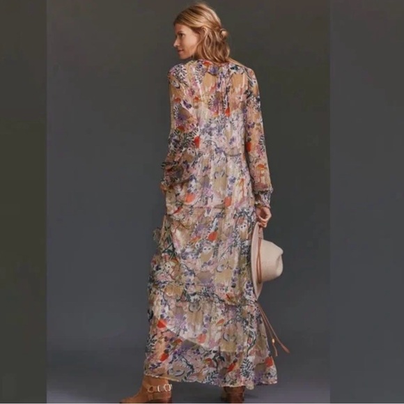 Anthropologie Marais Tiered Floral Chiffon in Owl Print size Small - Picture 5 of 16